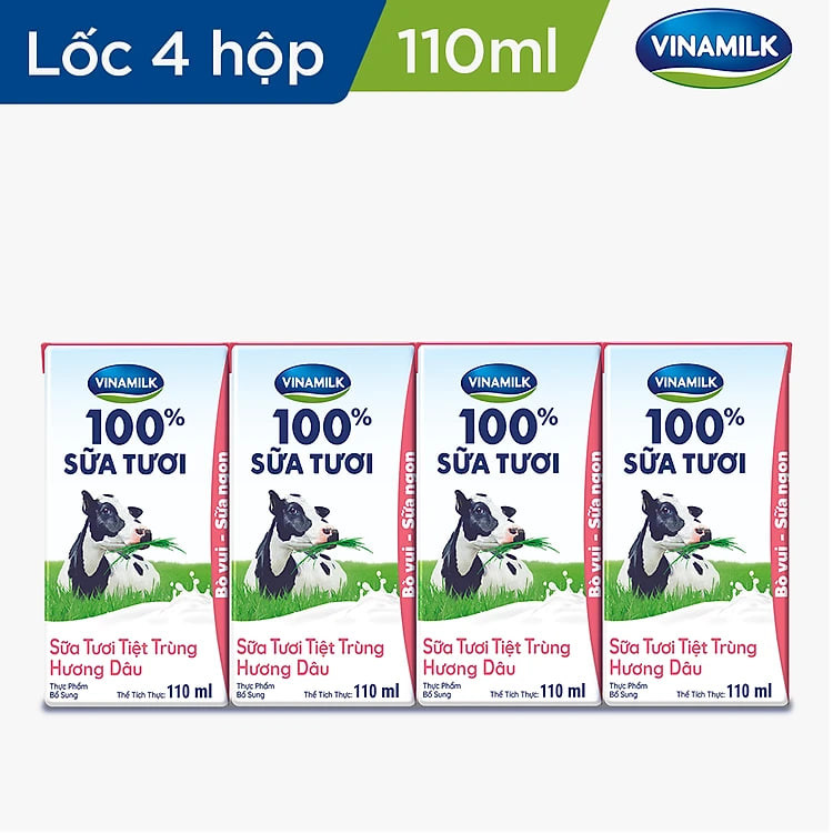 Thùng 48 Hộp Sữa Tươi Tiệt Trùng Vinamilk 100% Hương Dâu 110ml