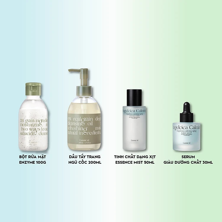 Bộ skincare 4 sản phẩm Lassie'el chiết xuất từ thiên nhiên ngăn ngừa lão hóa cấp ẩm trắng sáng toàn diện Hàn Quốc