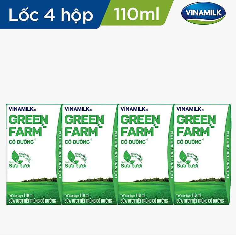 Thùng 48 Sữa Tươi Tiệt Trùng Vinamilk Green Farm - Sữa Tươi 100% Có Đường 110ml