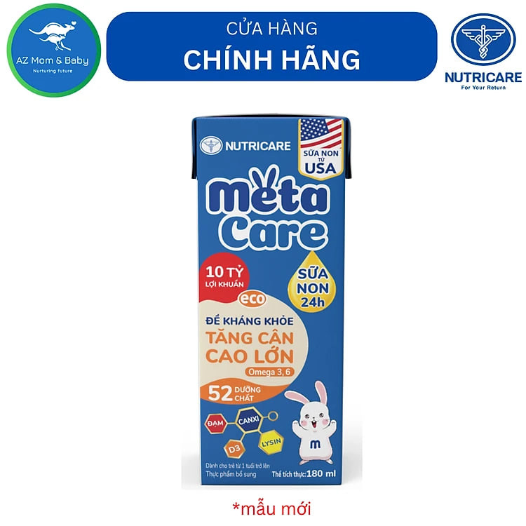 Thùng sữa nước Nutricare Metacare ECO - phát triển toàn diện cho trẻ từ 1 tuổi (180ml x 48 hộp)