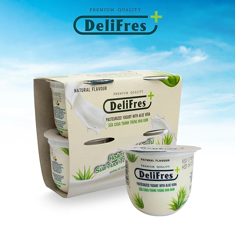 Sữa Chua Thanh Trùng DeliFres+ Nha Đam | Lốc 4 Hũ 80g (Chỉ Giao HCM)