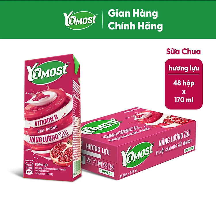 Thùng 48 Hộp Sữa Chua Lên Men Tự Nhiên Yomost Trái Lựu (170ml/Hộp)