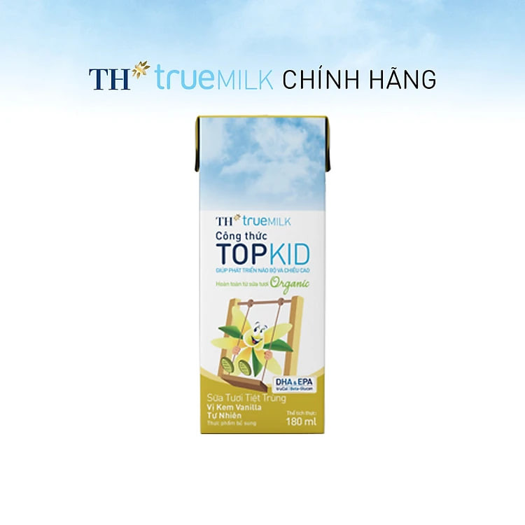 Thùng 48 hộp sữa tươi tiệt trùng TOPKID kem vanilla tự nhiên TH true MILK 180ml