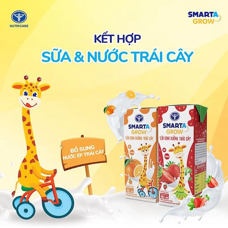 Thùng sữa dinh dưỡng trái cây Smarta Grow hương Cam (180ml x 48 hộp)