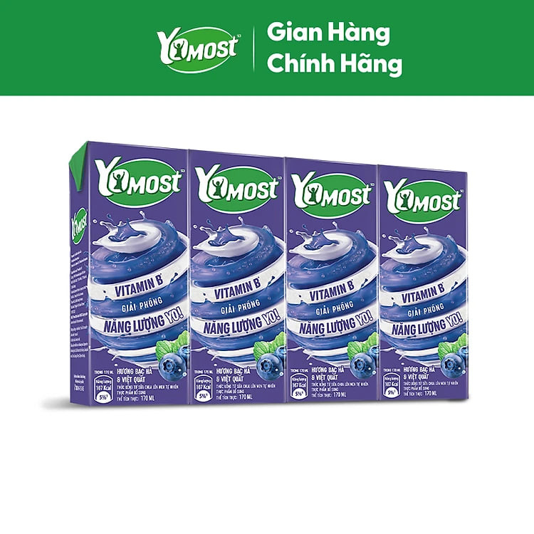 Thùng 48 Hộp Sữa Chua Lên Men Tự Nhiên Yomost Bạc Hà - Việt Quất (170ml/Hộp)