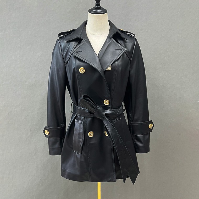 New Trench Coat Sheepskin Leather Shirt Long Bomber Jacket Genuine Leather Jacket With Belt