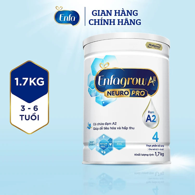 Sữa bột Enfagrow A2 Neuro Pro 4 dành cho trẻ 3-6 tuổi - 1.7 kg