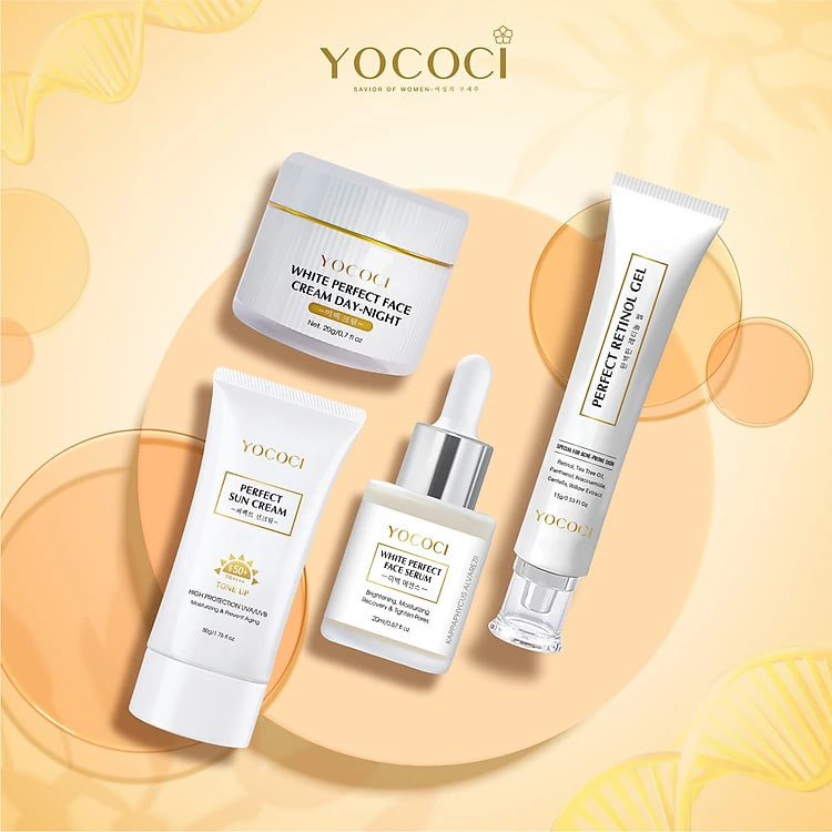 Bộ 4 sản phẩm Yococi (Kem Chống Nắng 50g + Kem Face 20g + Serum 20ml + Gel Chấm Mụn 15g )