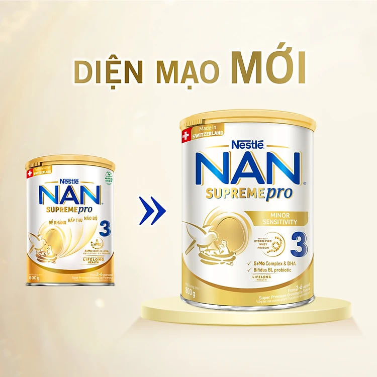 Sữa bột Nestlé NAN SUPREMEPRO 3 800g nhập khẩu Đức đạm Gentle Optipro ngừa mẫn cảm ( Dành cho trẻ từ 2 - 6 tuổi)