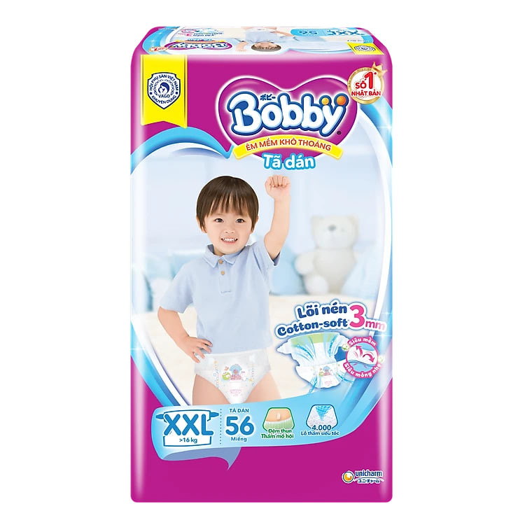 Tã Dán Bobby Siêu Mỏng Gói Cực Đại XXL56 (56 Miếng)