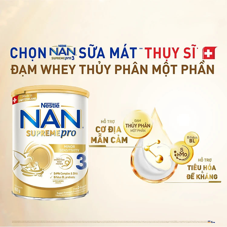 Sữa bột Nestlé NAN SUPREMEPRO 3 800g nhập khẩu Đức đạm Gentle Optipro ngừa mẫn cảm ( Dành cho trẻ từ 2 - 6 tuổi)