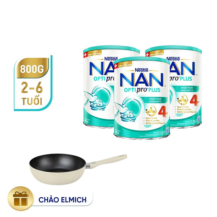 Bộ 3 lon Sữa bột NAN OPTIPRO PLUS 4 Nestle Bé 2-6 tuổi 800g/lon Giúp tiêu hóa tốt