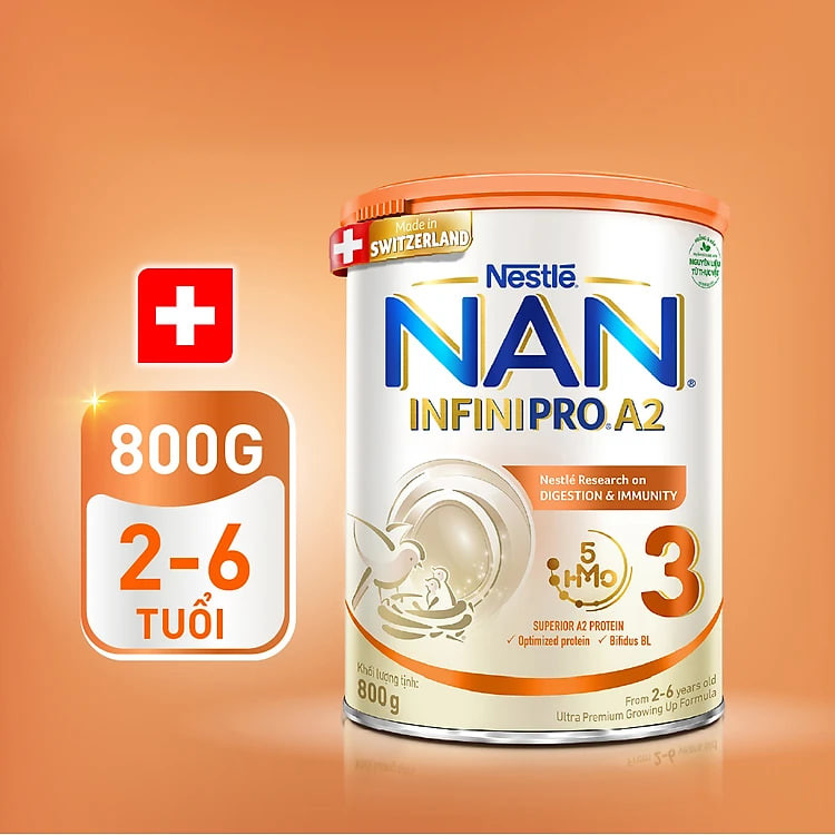 Sữa bột NAN INFINIPRO A2 800g Thụy Sĩ 3 với đạm quý A2 tiêu hóa tốt sau 7 ngày và 5HMO tăng cường đề kháng + Tặng Bộ đồ chơi Bowling (2 - 6 tuổi)