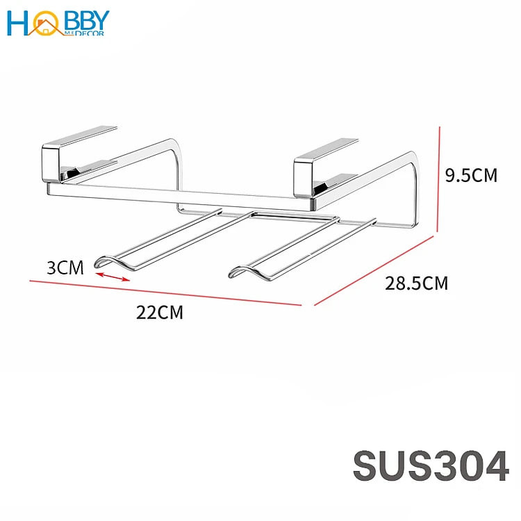 Giá treo 2 cuộn giấy lau bếp, đồ bếp gắn thành tủ bếp Hobby Home Decor NVTG - kèm 8 móc treo đồ Inox 304