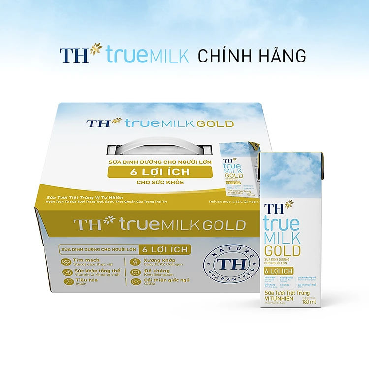 Thùng 24 hộp sữa tươi tiệt trùng vị tự nhiên TH true MILK GOLD dành cho người lớn tuổi 180 ml (180 ml x 24)