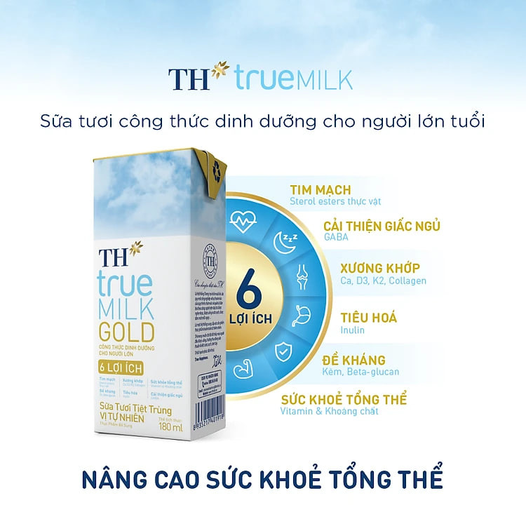 Thùng 24 hộp sữa tươi tiệt trùng vị tự nhiên TH true MILK GOLD dành cho người lớn tuổi 180 ml (180 ml x 24)