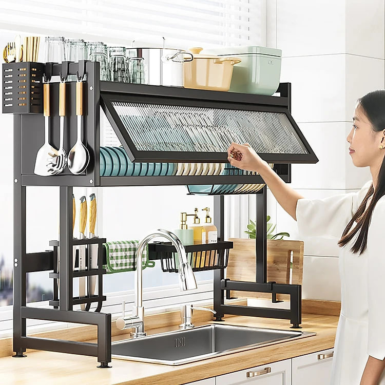 Kệ chén đĩa bát có nắp đậy 2 tầng sạch sẽ chống bụi cho nhà bếp tiện lợi