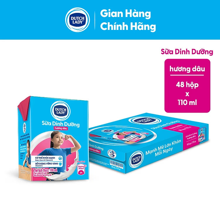 Thùng 48 Hộp Sữa Uống Tiệt Trùng Dutch Lady Cô Gái Hà Lan Dâu (48 x 110ml)