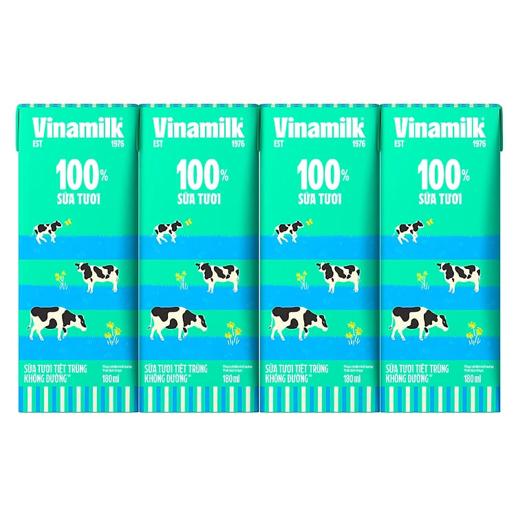 Thùng 48 Hộp Sữa Tươi Tiệt Trùng Vinamilk 100% Không Đường (180ml / Hộp)