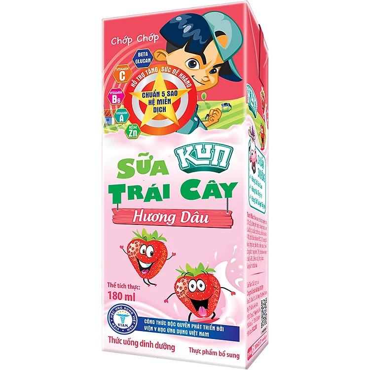 Thùng 48 Hộp Sữa Trái Cây KUN Hương Dâu 180ml/hộp(thẻ cào)