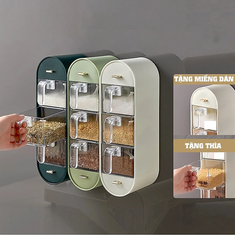 Kệ Đựng Gia Vị Nhà Bếp Dán Tường Có Ngăn Kéo 5 Ngăn Tiện Dụng - Hàng Chính Hãng