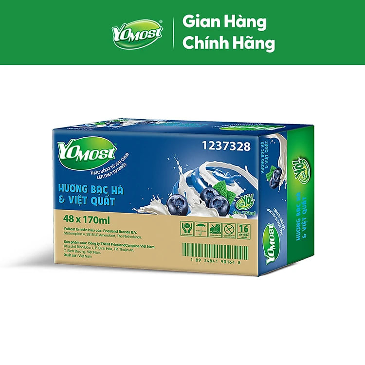 Thùng 48 Hộp Sữa Chua Lên Men Tự Nhiên Yomost Bạc Hà - Việt Quất (170ml/Hộp)