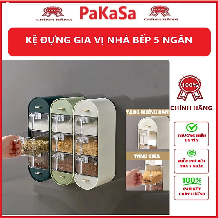 Kệ Đựng Gia Vị Nhà Bếp Dán Tường Có Ngăn Kéo 5 Ngăn Tiện Dụng - Hàng Chính Hãng