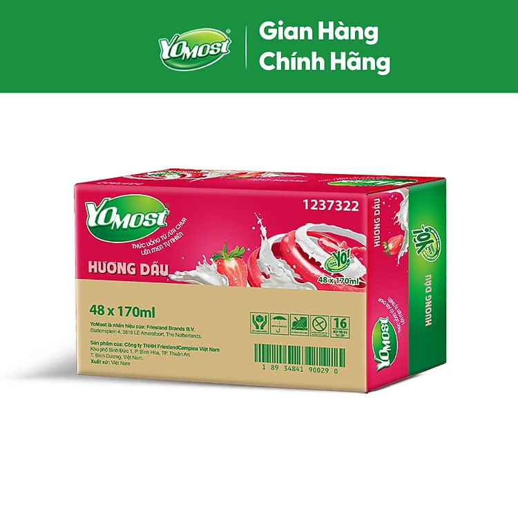 Thùng 48 Hộp Sữa Chua Lên Men Tự Nhiên Yomost Vị Dâu (170ml/Hộp)