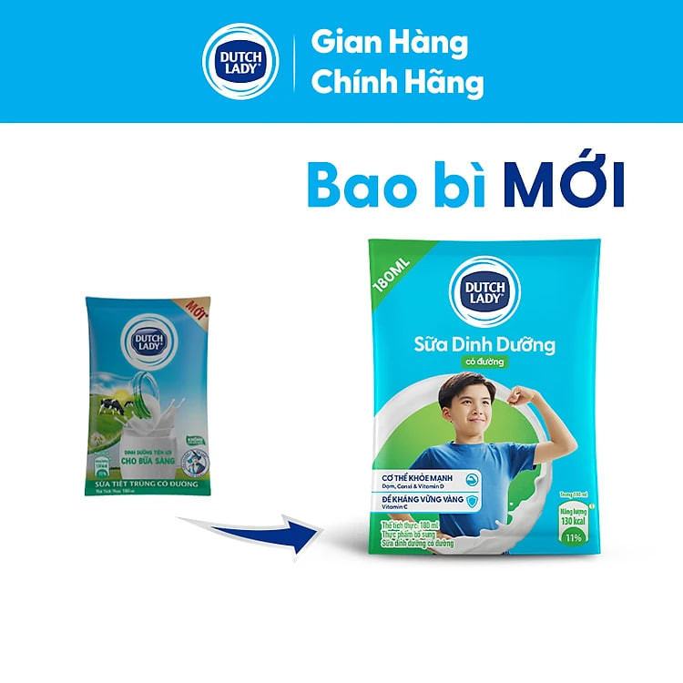 Thùng 48 Bịch Sữa Tiệt Trùng Dutch Lady Cô Gái Hà Lan Có Đường 180ml