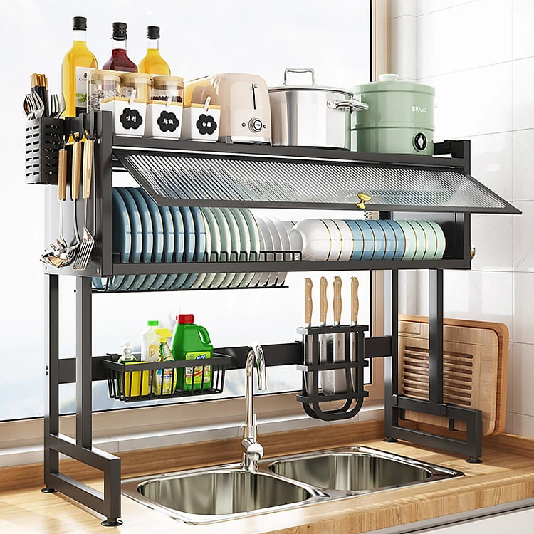 Kệ chén đĩa bát có nắp đậy 2 tầng sạch sẽ chống bụi cho nhà bếp tiện lợi