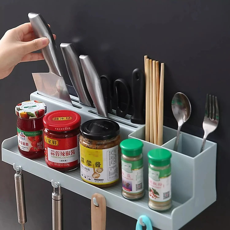 Kệ Đựng Gia Vị Dán Tường Nhà Bếp Có 4 Móc Hàng Loại 1 Nhựa ABS Dày Bền Đẹp - Chính Hãng