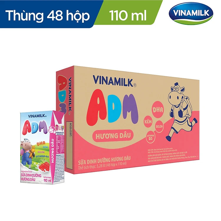 THÙNG SỮA DINH DƯỠNG VINAMILK ADM GOLD HƯƠNG DÂU - LỐC 4 HỘP X 110ML