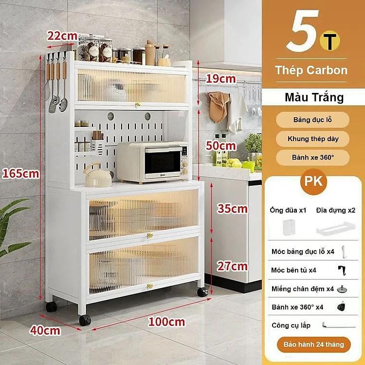 Tủ Bếp Đa Năng Nắp Đậy 5 Tầng Tối Ưu Không Gian Lưu Trữ Kệ Để Lò Vi Sóng Thông Minh
