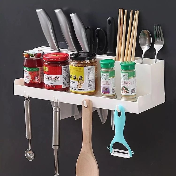 Kệ Đựng Gia Vị Dán Tường Nhà Bếp Có 4 Móc Hàng Loại 1 Nhựa ABS Dày Bền Đẹp - Chính Hãng