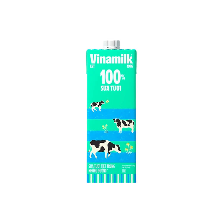THÙNG 12 HỘP SỮA TƯƠI TIỆT TRÙNG VINAMILK 100% KHÔNG ĐƯỜNG 1L