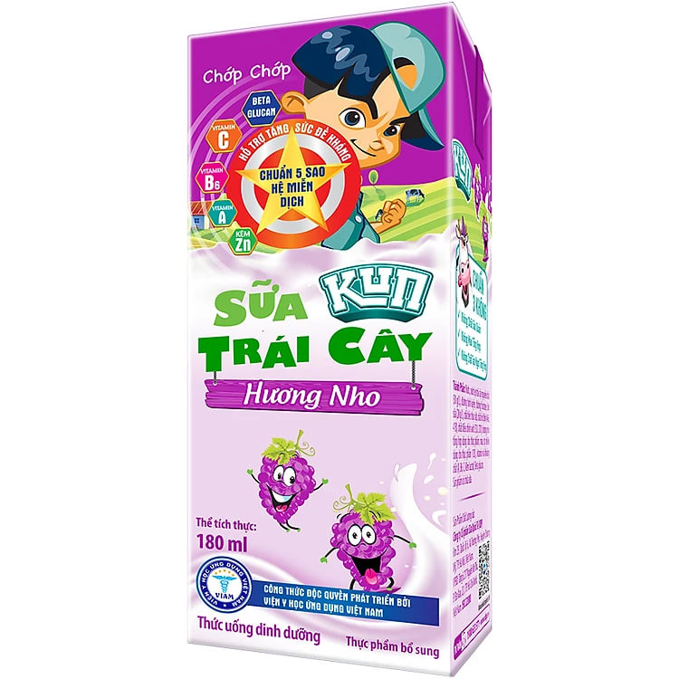 Thùng 48 Hộp Sữa Trái Cây Hương Nho KUN 180ml/hộp(thẻ cào)