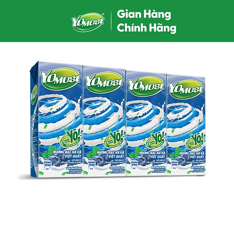 Thùng 48 Hộp Sữa Chua Lên Men Tự Nhiên Yomost Bạc Hà - Việt Quất (170ml/Hộp)