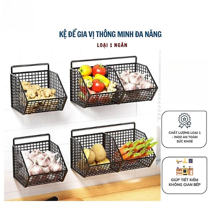 Kệ Lưới Đựng Gia Vị Dán Tường,Kệ Nhà Bếp, Đựng Hành Tỏi, Đồ Nhà Tắm... Tặng Kèm Miếng Dán Siêu Chắc Chắn