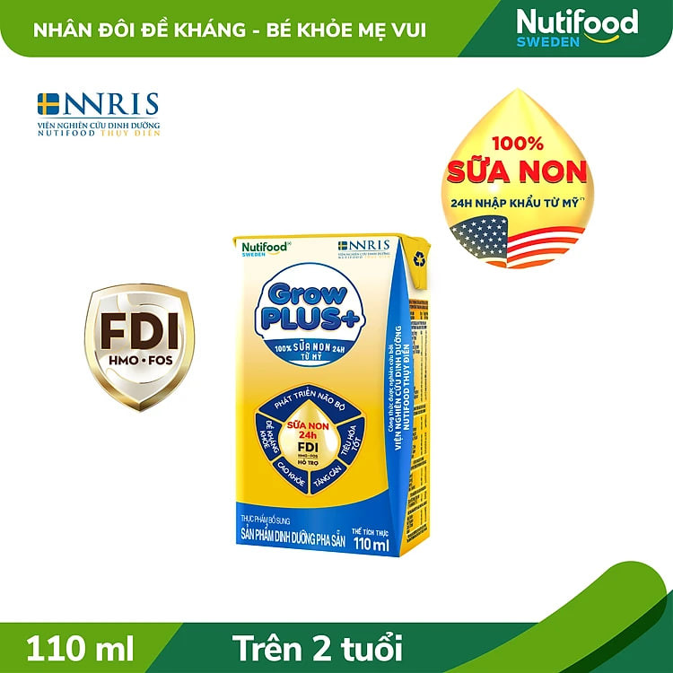 Thùng sữa bột pha sẵn Nutifood GrowPLUS+ Sữa Non Tăng Đề Kháng 2+ (48 hộp x 110ml)