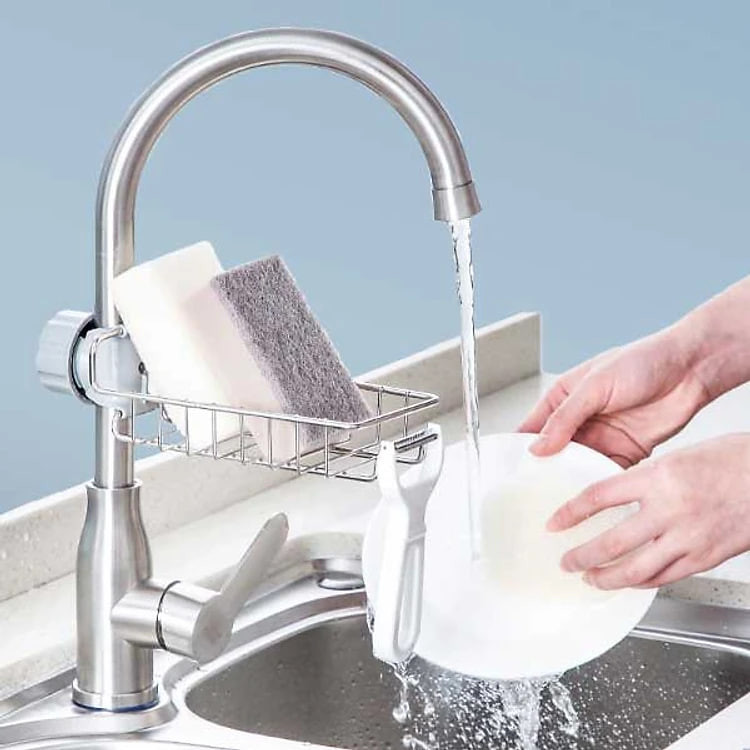 Kệ Để Đồ Rửa Chén Gắn Vòi Rửa Đa Năng Bằng Inox, Giá để giẻ rửa bát xoong nồi dụng cụ nhà bếp Không Gỉ Tiện Lợi Kitchen - Hàng Chính Hãng