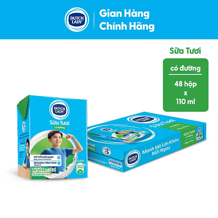 Thùng 48 Hộp Sữa Tươi Tiệt Trùng Dutch Lady Cô Gái Hà Lan Có Đường (48 x 110ml)
