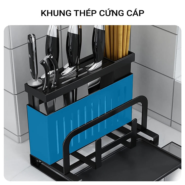 Giá kệ gài dao, thớt, vung chất lượng cao có khay hứng nước để bàn bếp khô ráo tiện ích