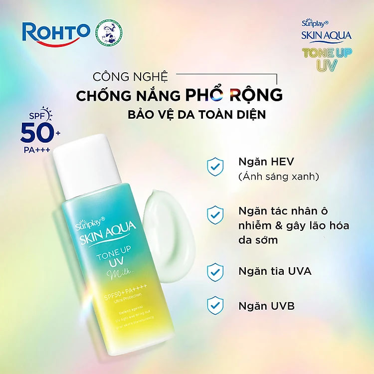 Kem chống nắng nâng tông Skin Aqua Tone up Mint Green cho da trắng có khuyết điểm đỏ, dạng sữa Sunplay Skin Aqua Tone Up UV Milk Mint Green SPF 50+ PA++++ 50g