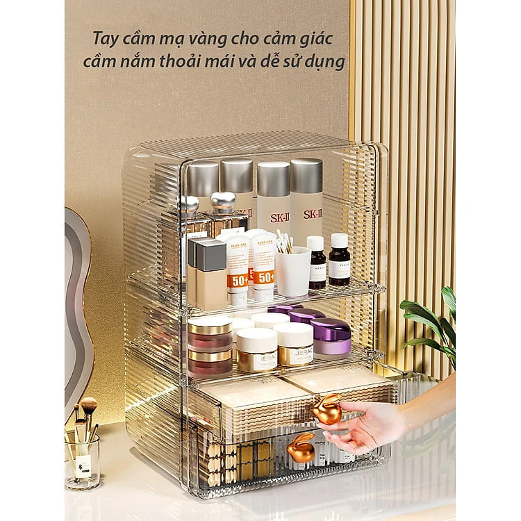 Hộp Đựng Mỹ Phẩm Trong Suốt Nhiều Ngăn, Đựng Son Môi Dụng Cụ Làm Đẹp, Nhiều Kiểu, Chất Liệu PET Dày Đẹp