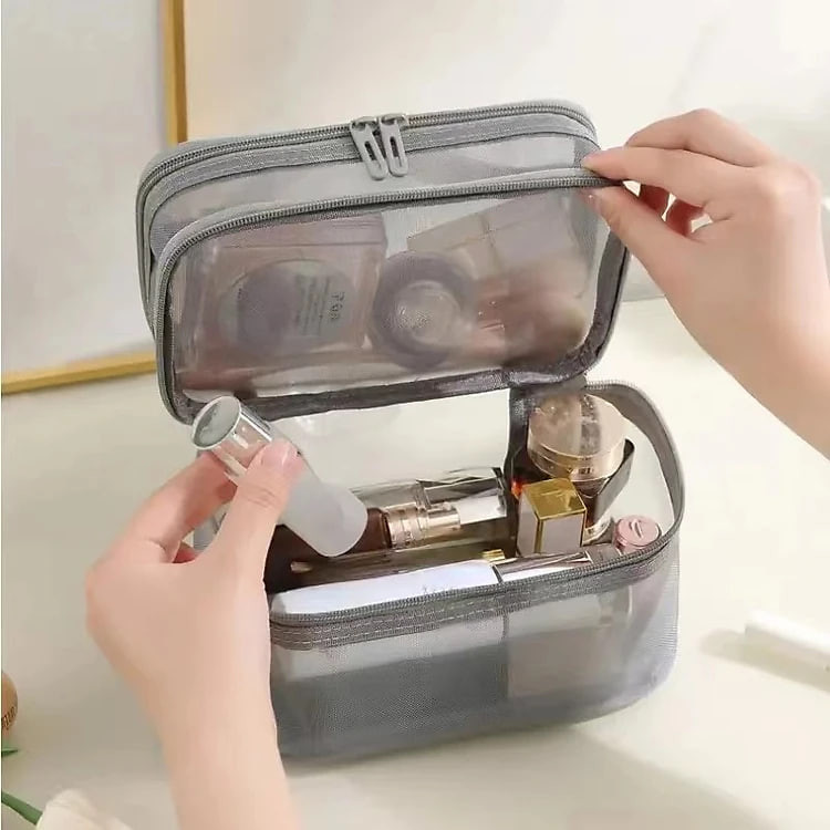 Túi Lưới Đựng Mỹ Phẩm, Đồ Trang Điểm 2 Tầng, Nhỏ Gọn Tiện Dụng Dễ Giặt Vệ Sinh