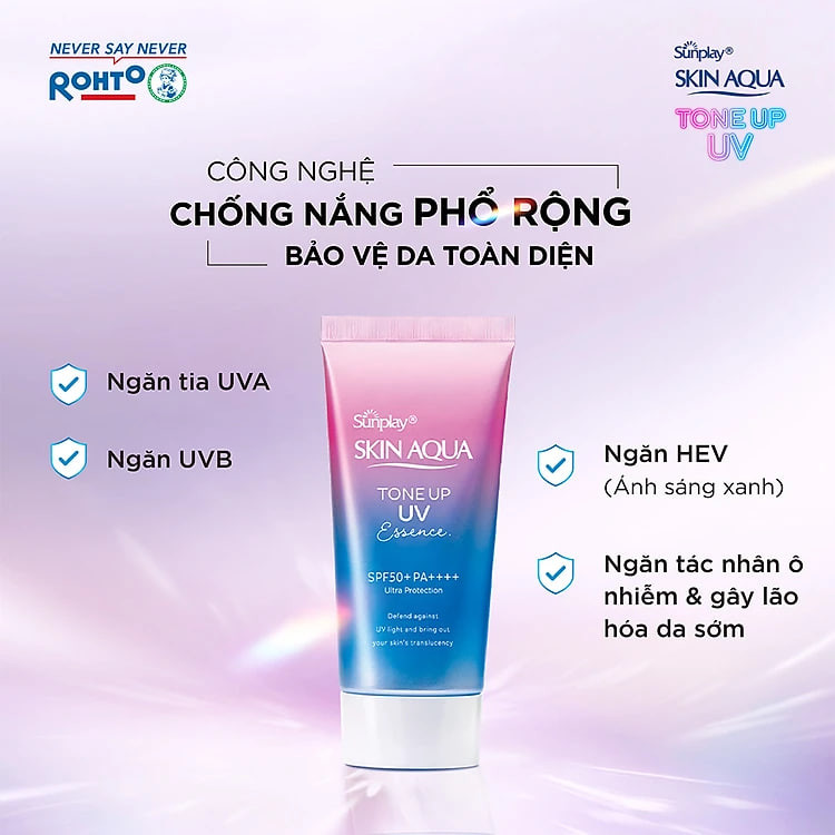 Tinh chất chống nắng nâng tông Skin Aqua Tone up Lavender cho da tối màu & da vàng Sunplay Skin Aqua Tone Up UV Essence Lavender SPF 50+ PA++++ 50g