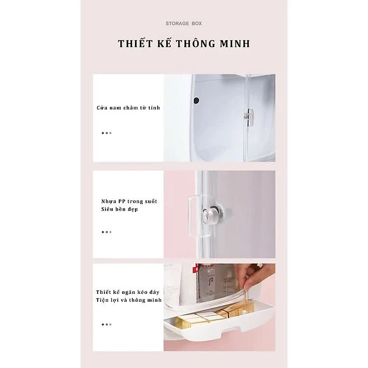 Kệ mỹ phẩm treo tường loại xịn Cicico365 chất nhựa ABS cao cấp 100% để đồ trang điểm trong nhà tắm không đục lỗ