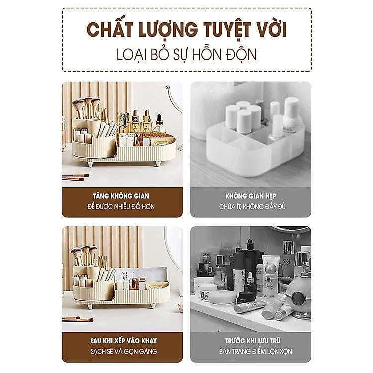 Kệ mỹ phẩm để đồ trang điểm xoay 360 độ, Kệ Hộp Để Phụ Kiện Trang Sức Nữ Trang chia nhiều ngăn lớn đựng đồ tiện lợi, đa năng