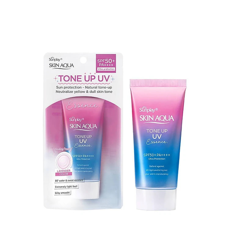 Tinh chất chống nắng nâng tông Skin Aqua Tone up Lavender cho da tối màu & da vàng Sunplay Skin Aqua Tone Up UV Essence Lavender SPF 50+ PA++++ 50g