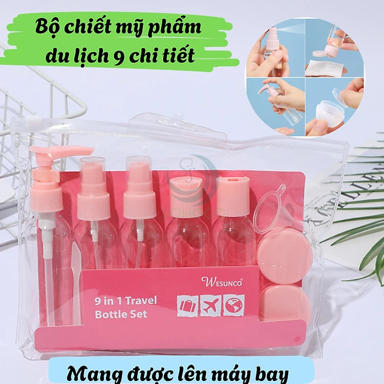 Bộ chiết mỹ phẩm du lịch 9 món Set chiết mỹ phẩm mini 9 món tiện lợi Bộ chiết du lịch xanh mint – Nhỏ gọn, xinh xắn, chuẩn xách tay